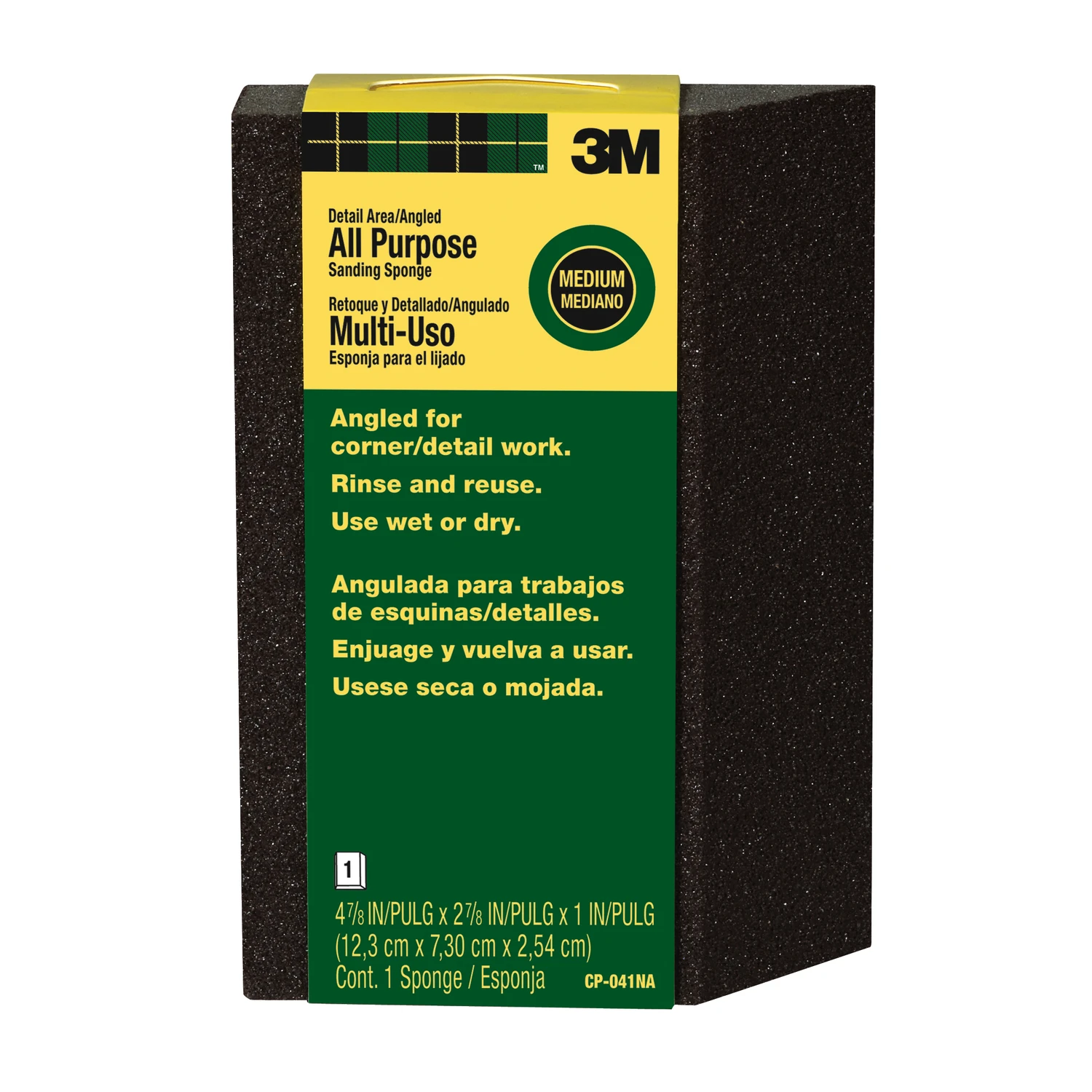 Large-Area Flexible Angled Sanding Sponge, Medium, 4-7/8 x 2-7/8 x 1-In