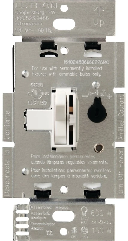 Toggle Dimmer Switch, Single Pole/3-Way, White, 150-Watt