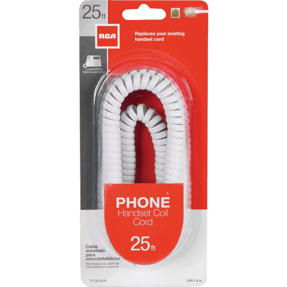 Phone Handset Cord, White, 25-Ft.
