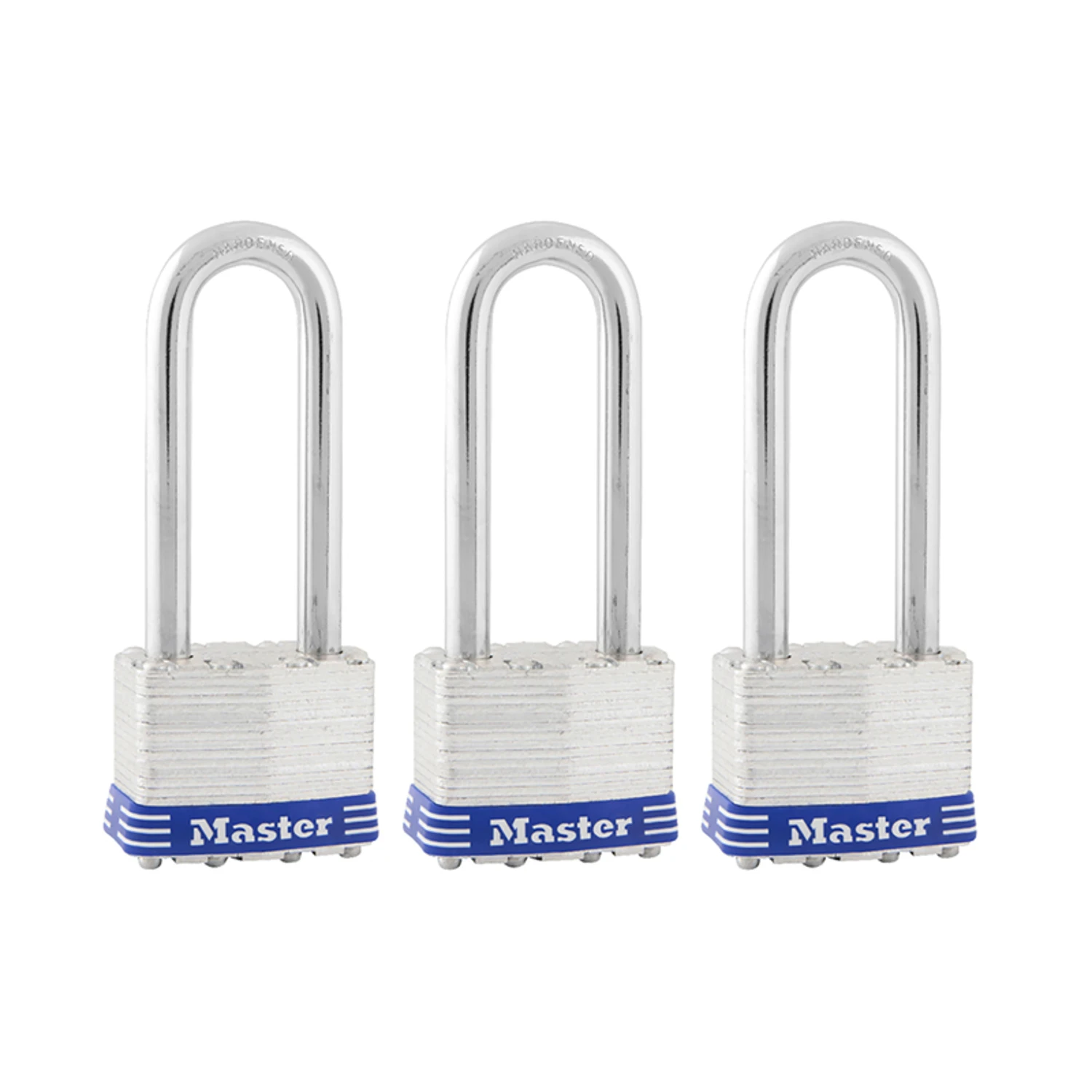Keyed Laminated Padlocks, Steel Body, 1-3/4 In., 2.5-In. Long Shackle, 3-Pack