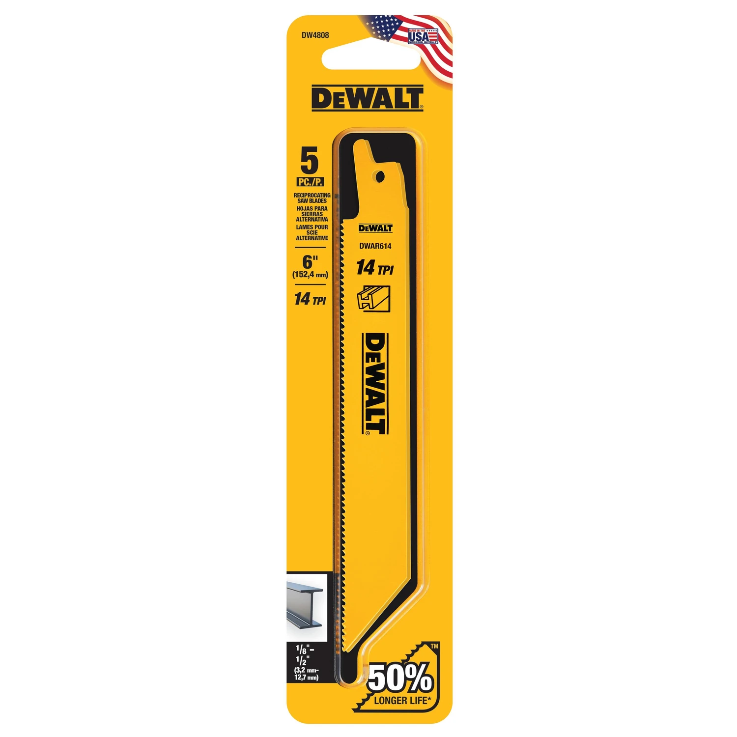 Bi-Metal Reciprocating Saw Blade, 6 In., 14-TPI, 5-Pk.