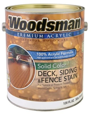 Woodsman Deck Stain, Acrylic Latex, Solid-Color Light Base, 1 Gallon