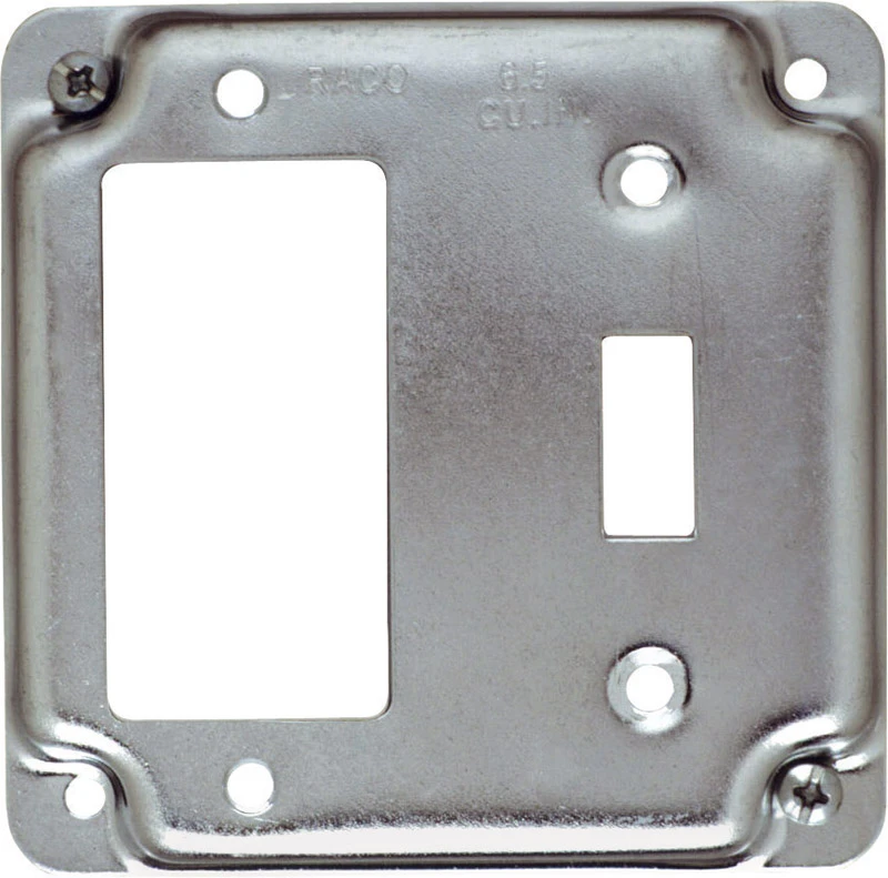 GFI Box Cover & Single Toggle, Flat Cover Square, Steel, 4 In.