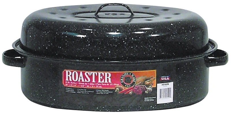 Roaster, With Lid, Black Ceramic/Steel, 15-18 Lb. Capacity
