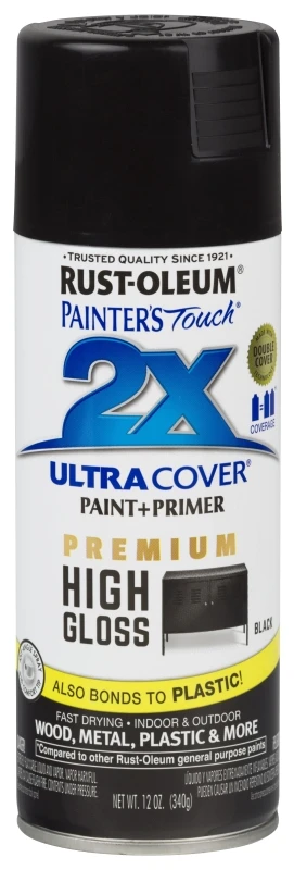 Painter's Touch 2X Premium High-Gloss Spray Paint, Black, 12-oz.