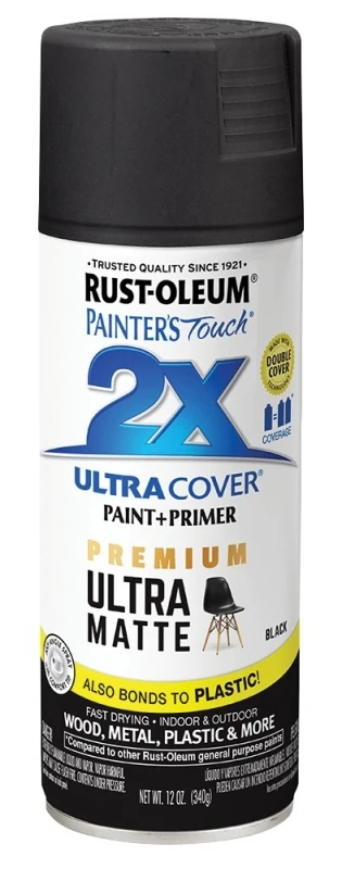 Painter's Touch 2X Premium Ultra Matte Spray Paint, Black, 12-oz.