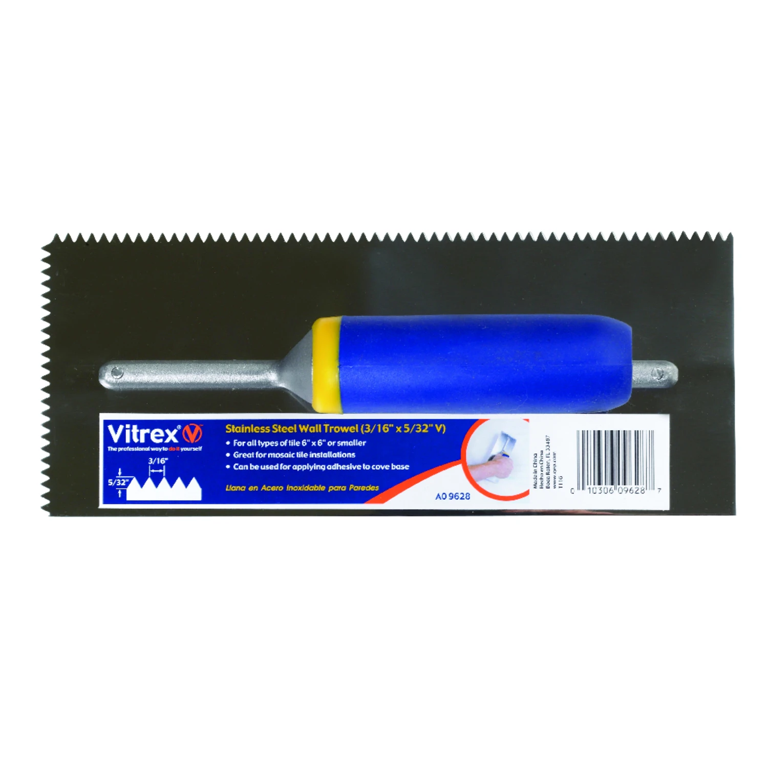 Soft-Grip V-Notch Trowel, 11 x 4-1/2 In.