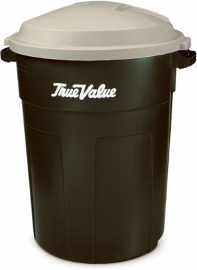 Trash Can, Evergreen with True Value Logo, 32 Gallons