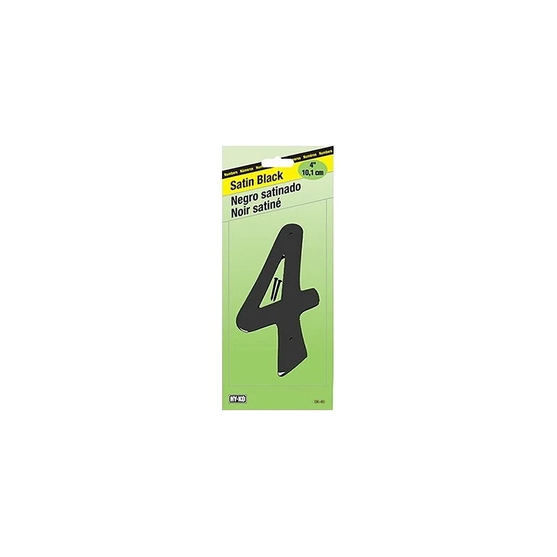 Hy-ko 4 Inch Satin Black Number 4 With Nails - Model Bk-40/4
