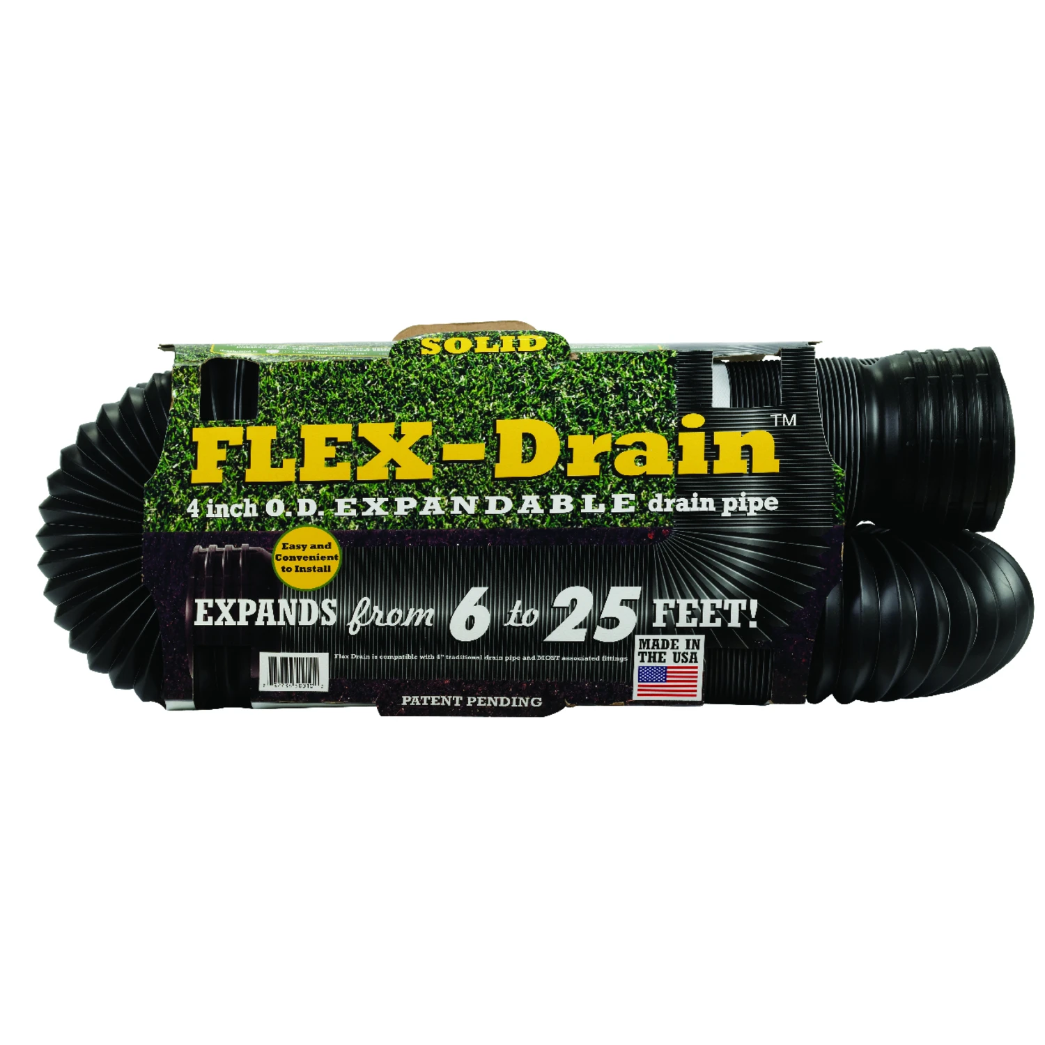 Flexible Expandable Drain Pipe, Solid Black Polyethylene, 4 In. x 25 Ft.