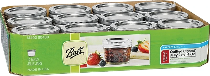Quilted Glass Crystal Jelly Jars with Lids, Regular-Mouth, 4 oz., 12-Pk
