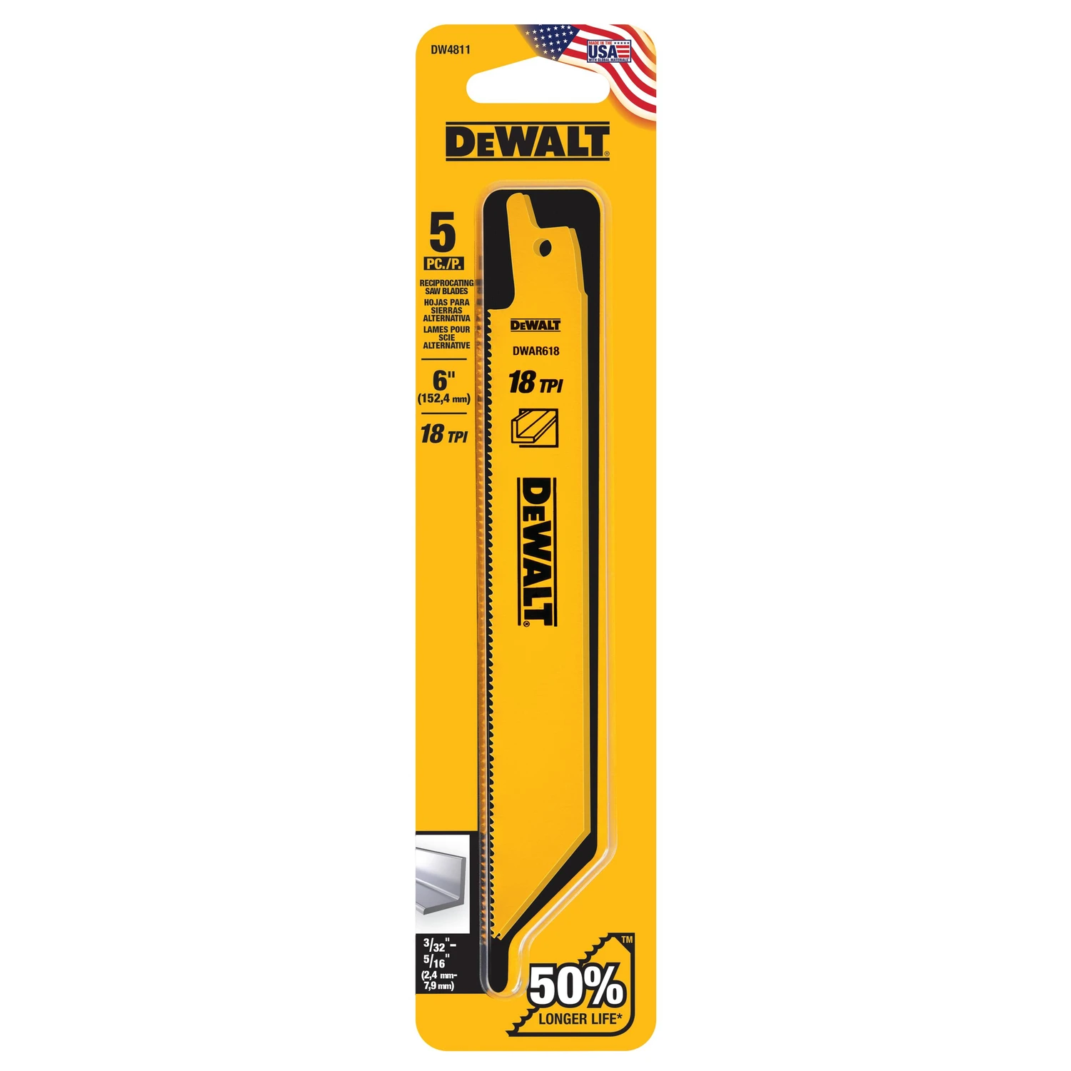 Bi-Metal Reciprocating Saw Blade, 6 In., 18-TPI, 5-Pk.