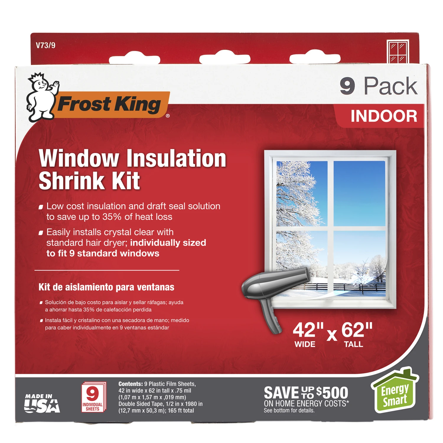 Window Insulation Kit, 42 x 62 In. 9-Pack