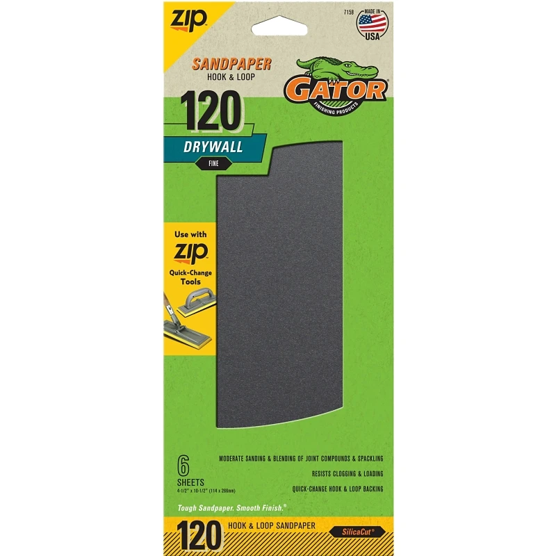Drywall Hook & Loop Sandpaper, 120-Grit, 6-Ct.