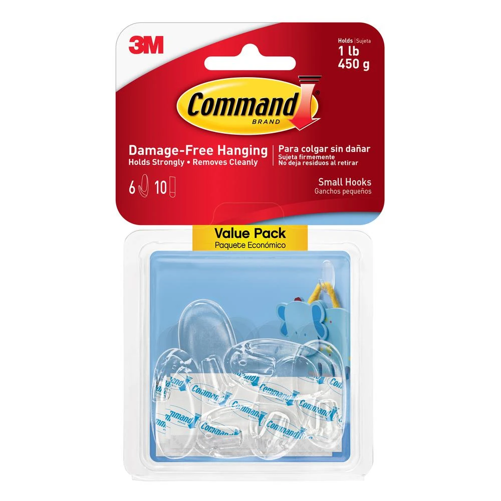 Hooks Value Pack, Small, Clear, 6-Pk.