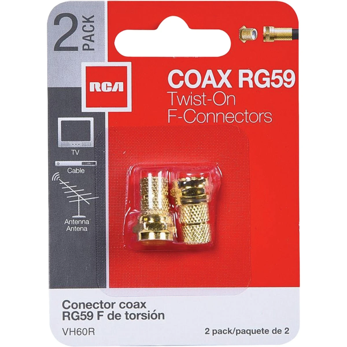 Twist-On Connector, RG59, Coaxial F, 2-Pk.