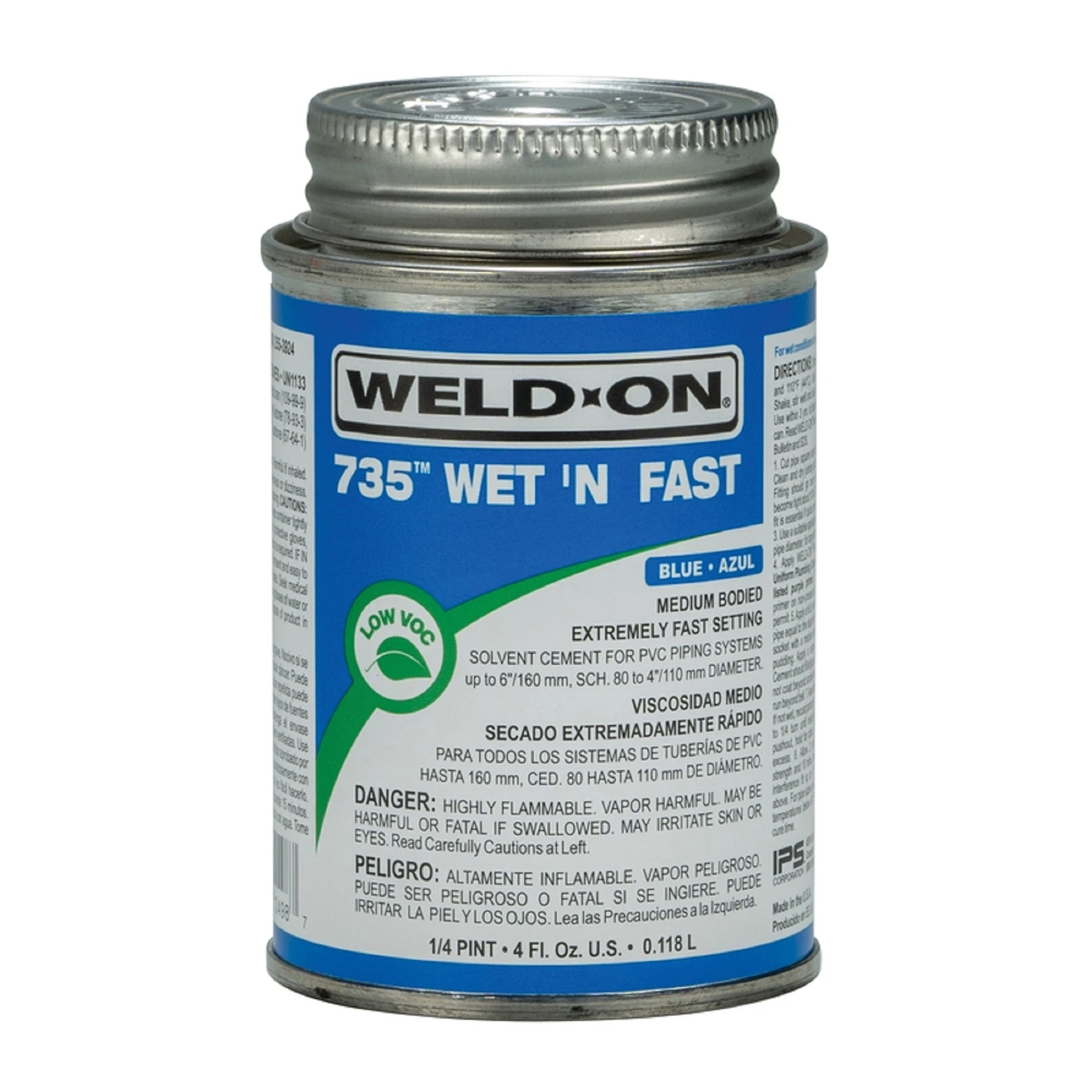 PVC Pipe Cement, Blue, Low VOC, 1/4-Pt.