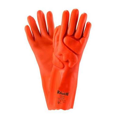 R2 Hi Vis PVC - Rough Grip Orange PVC 15" Glove w/with Impact Back of Hand protection HVO1015/XL