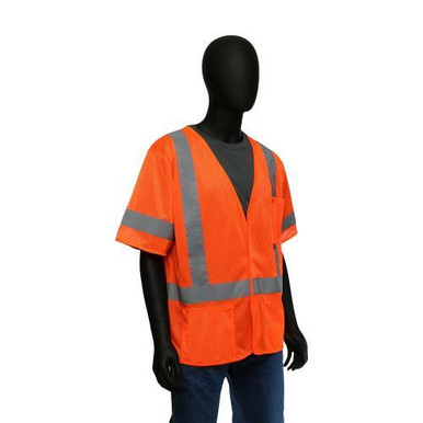 HI-VIS ORANGE SELF EXTINGUISHING MESH SAFETY VEST- ASTM D6413 TESTED, ANSI/ISEA 107-2015 CLASS 3 47309/M