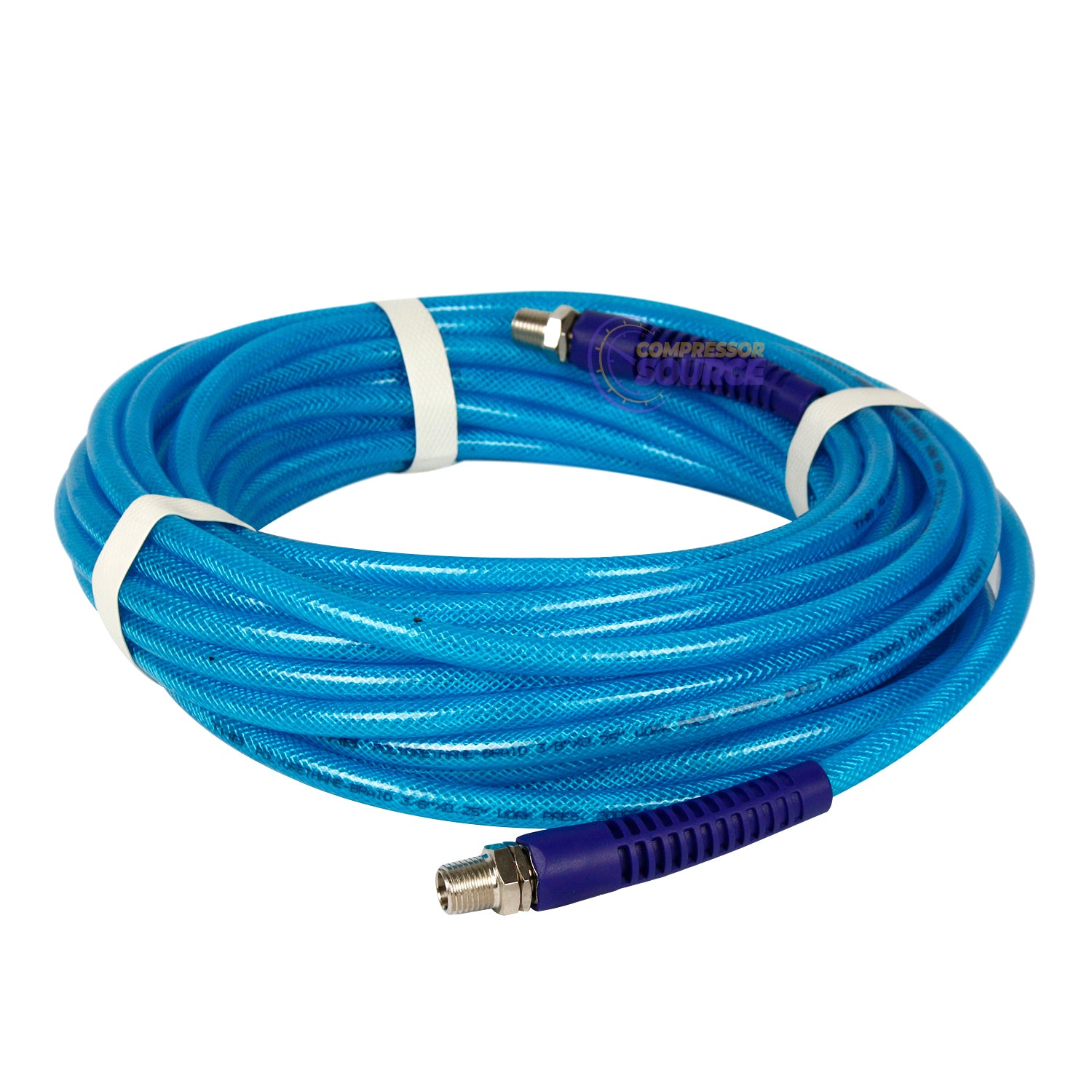 1/4 Inch Polyurethane Air Hose 1/4 Inch Male NPT Fittings 200 PSI 50 Feet Blue