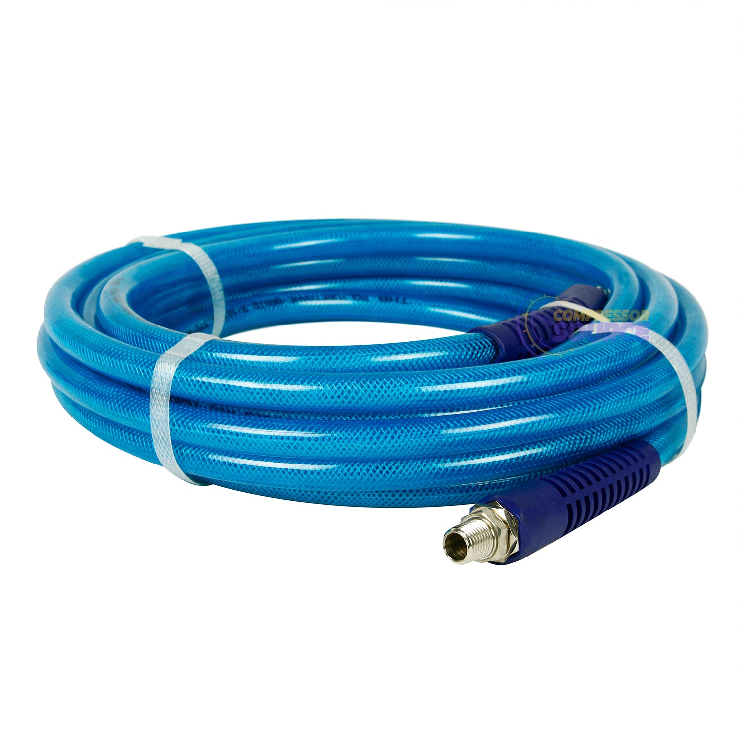 3/8 Inch Polyurethane Air Hose 1/4 Inch Male NPT Fittings 200 PSI 25 Feet Blue