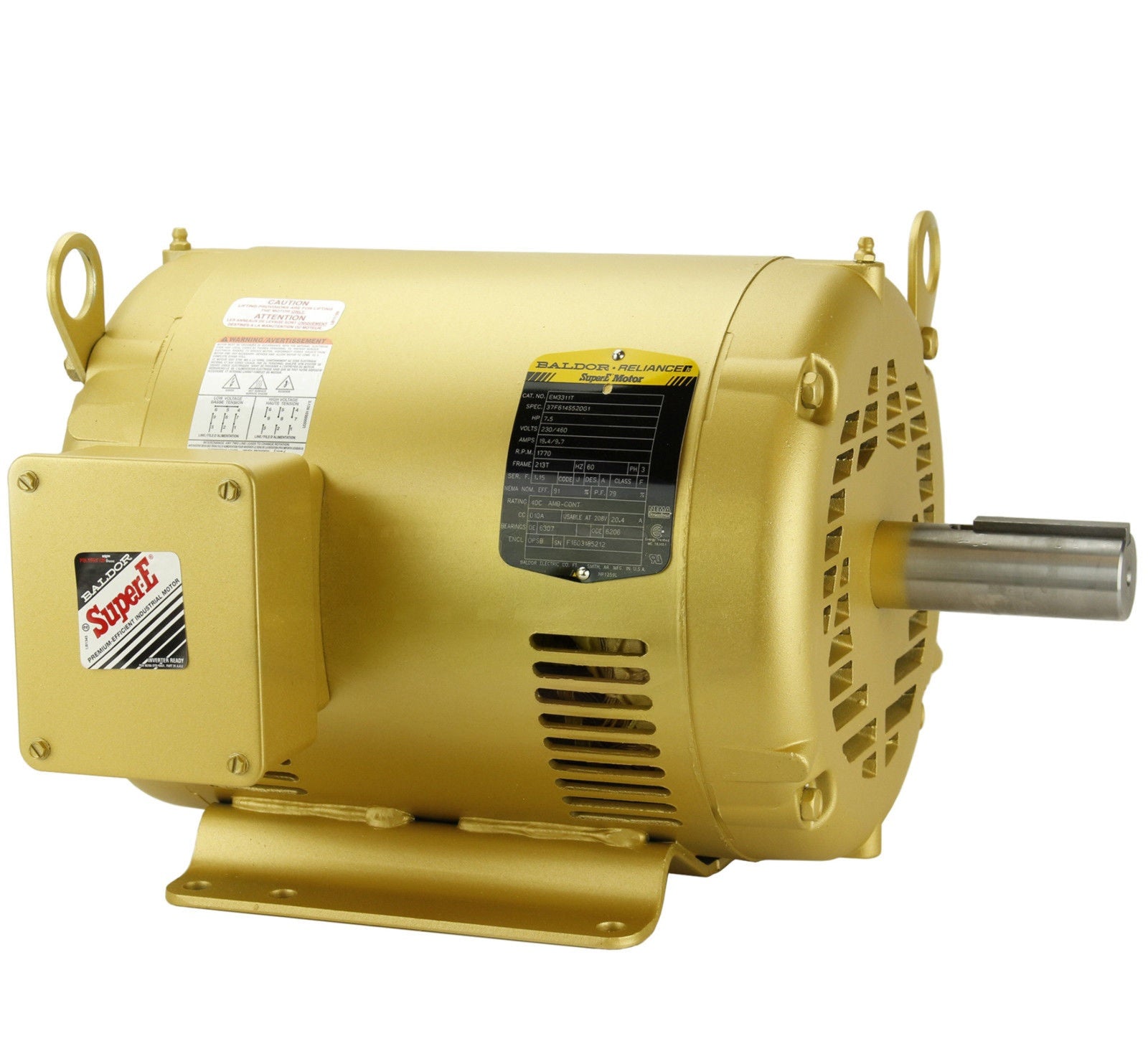 Baldor EM3311T 7.5 HP 3 Phase Super-E Electric Motor 1770 RPM 213T Frame 230-460V OPSB