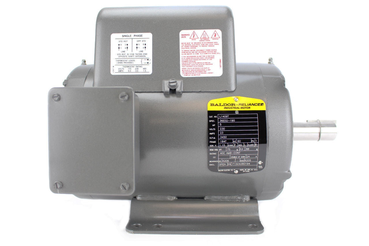 Baldor L1409T 5 HP 1 Phase Electric Motor 3450 RPM 184T Frame 230V ODP