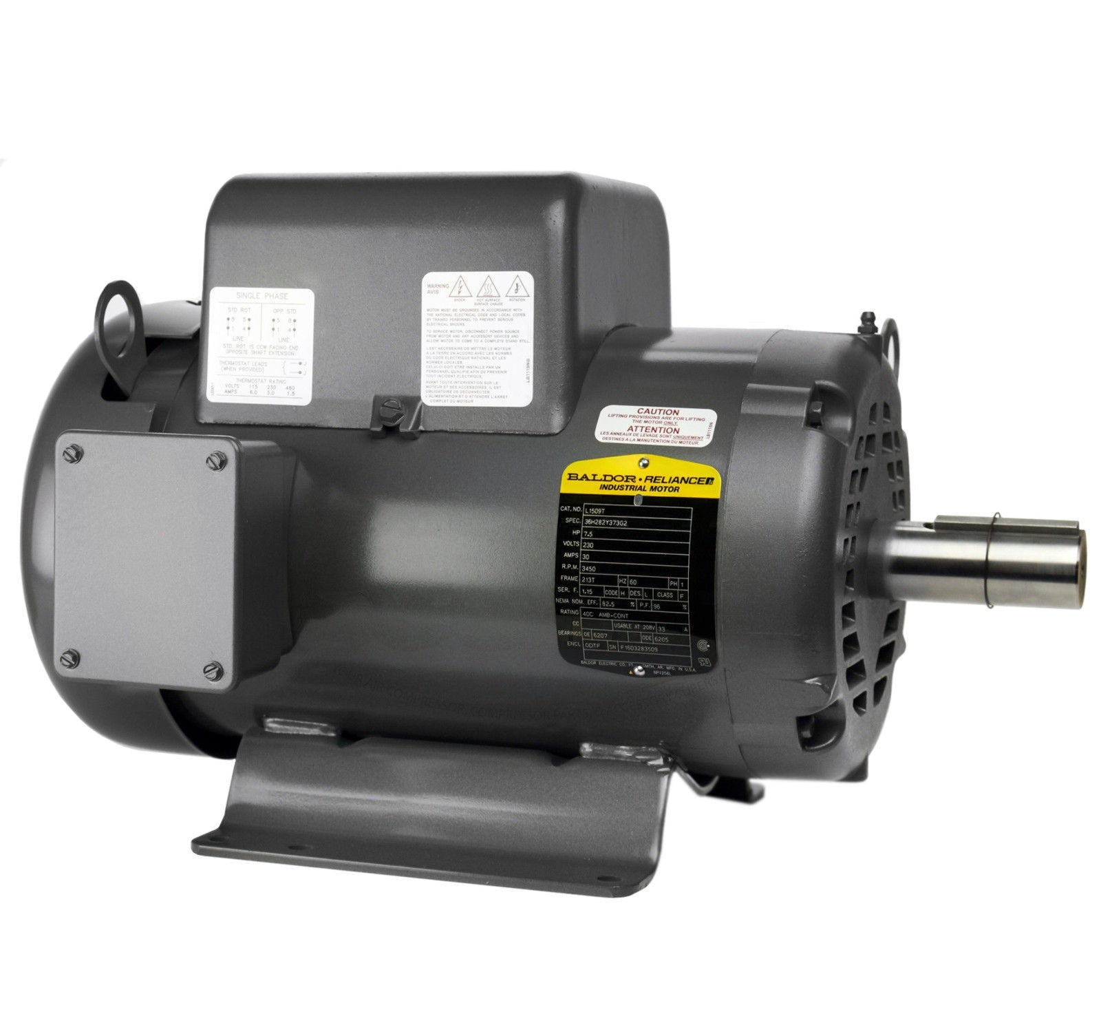 Baldor L1509T 7.5 HP 1 Phase Electric Motor 3450 RPM 213T Frame 230V ODTF