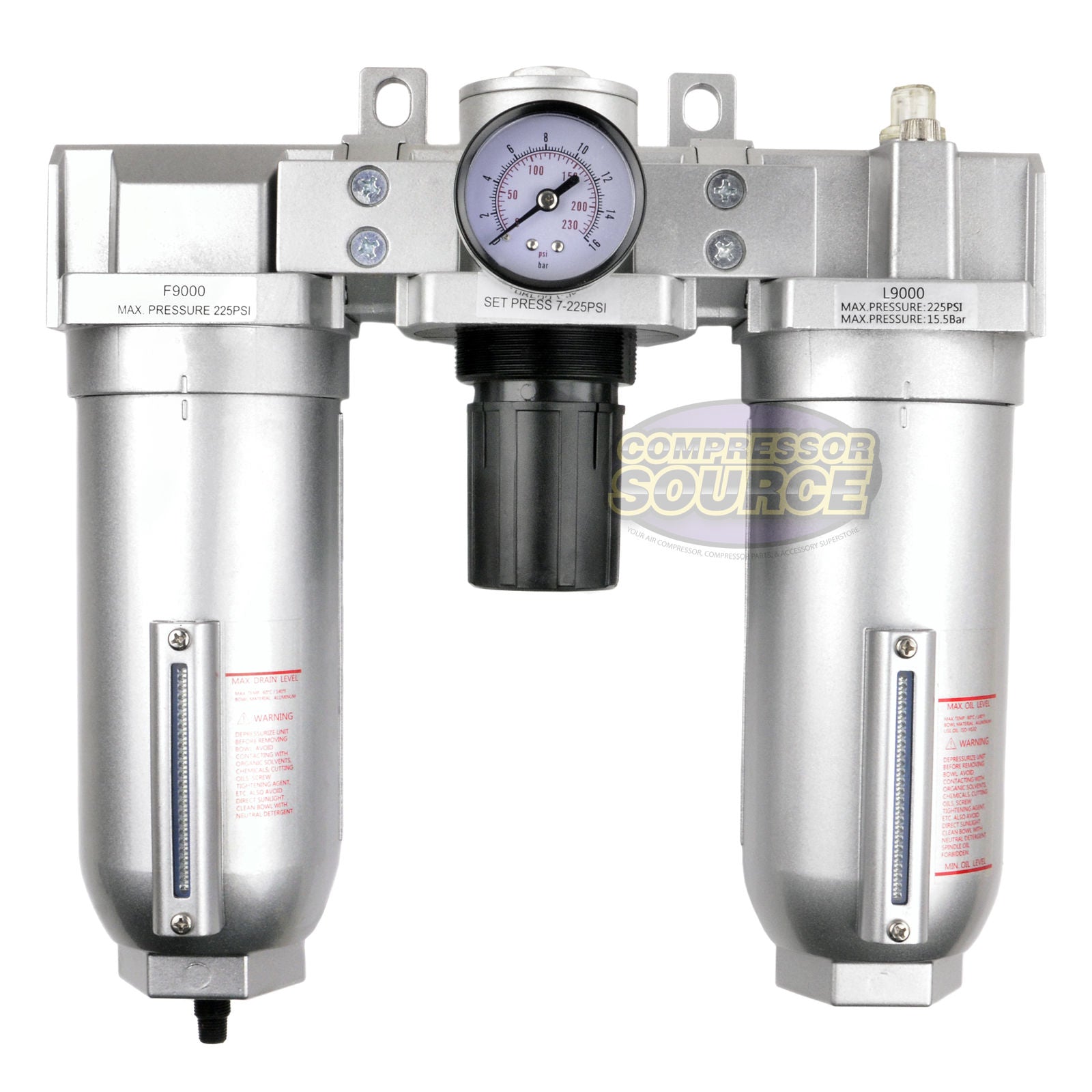 1" Compressor FRL Compressed Air Filter Regulator Oiler Lubricator And Auto Drain C908NA