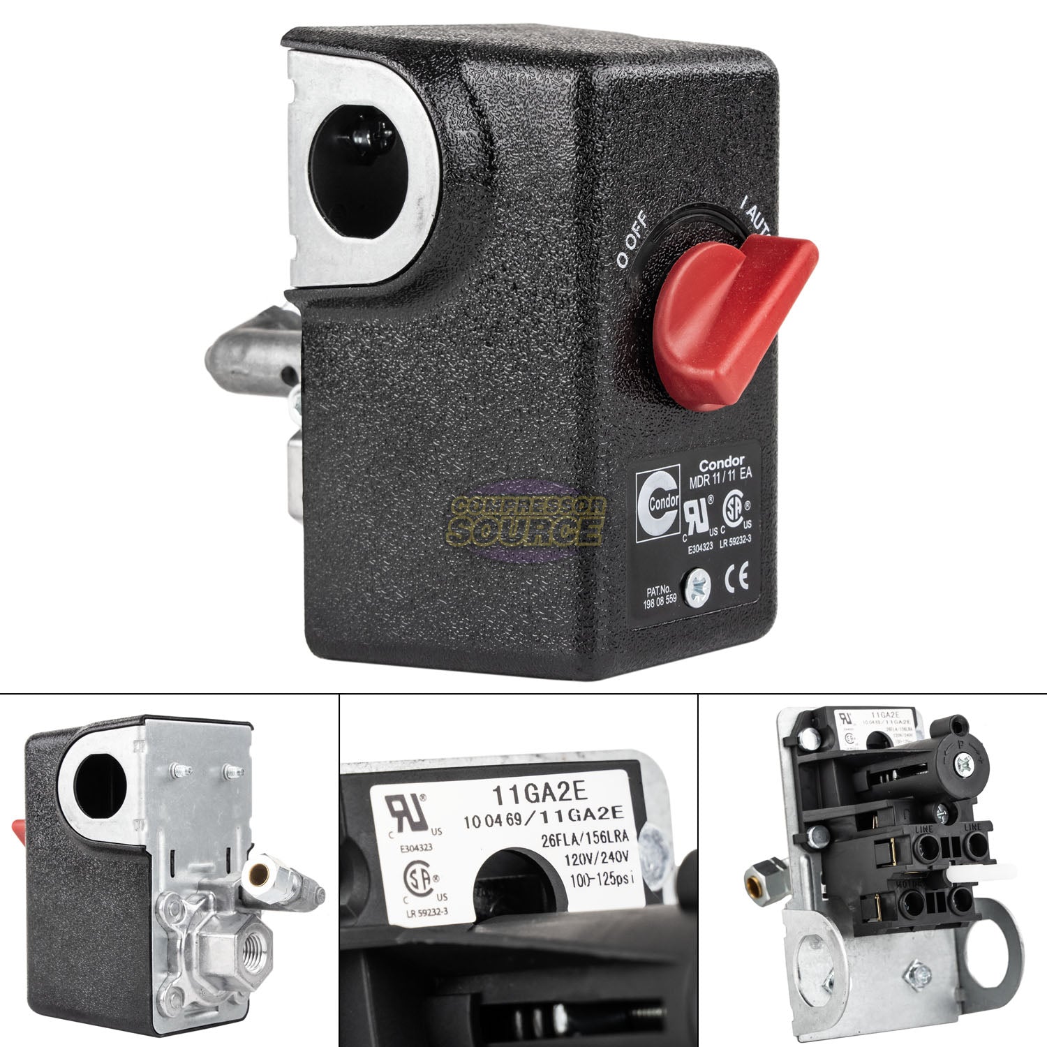 1 Port Pressure Switch 100 - 125 PSI 26 Amp 1/4" FNPT Condor 11GA2E MDR11/11