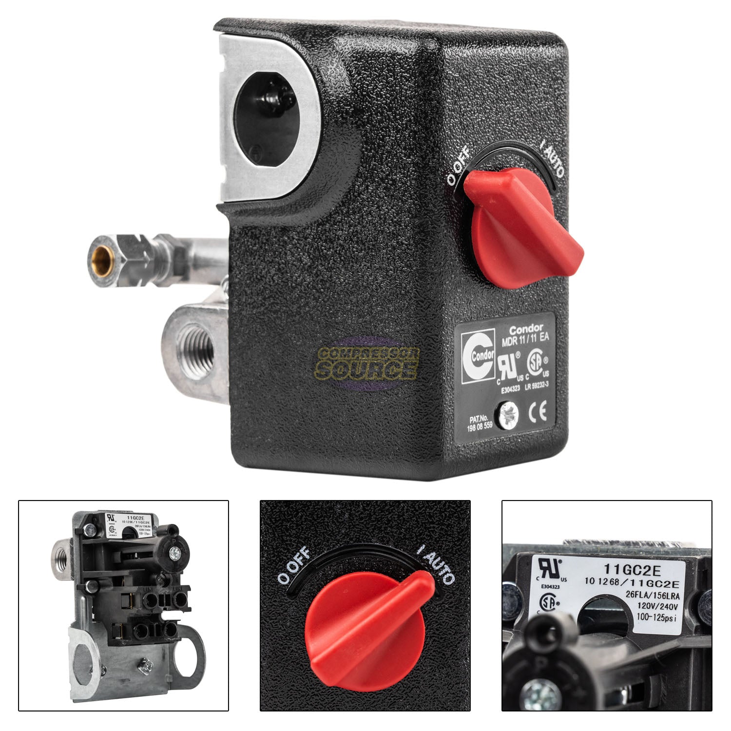 4 Port Pressure Switch 100 - 125 PSI 26 Amp 1/4" FNPT Condor MDR11/11 11GC2E