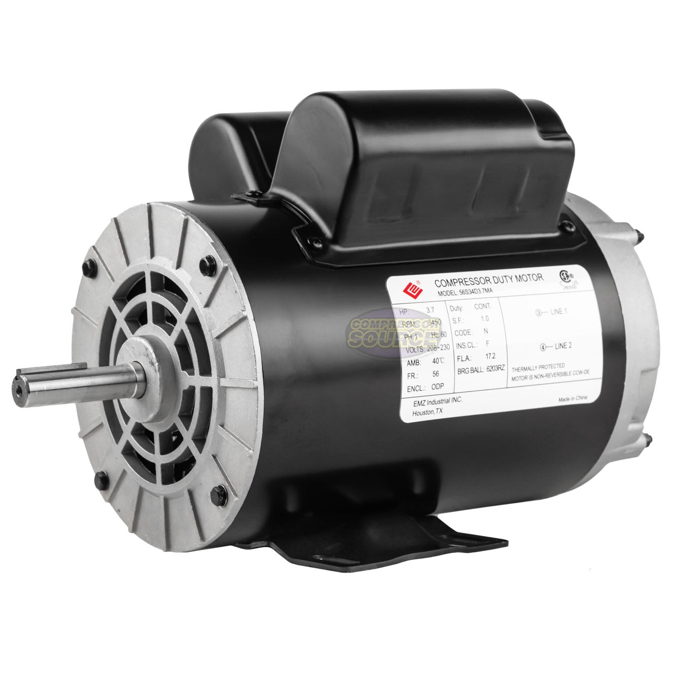 3.7 HP 1 Phase Electric Motor 56 Frame 3450 RPM 230V ODP EMZ 56S34D3.7MA