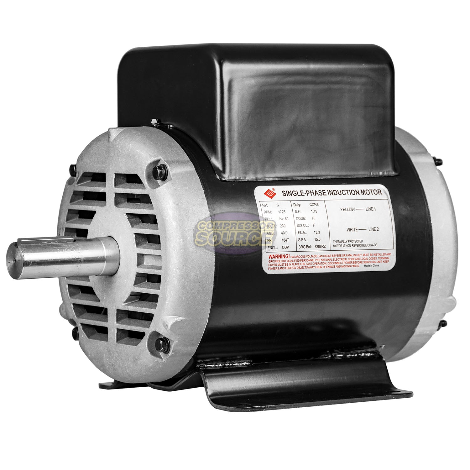 3 HP 1 Phase Electric Motor 1725 RPM 184T Frame 230V ODP EMZ