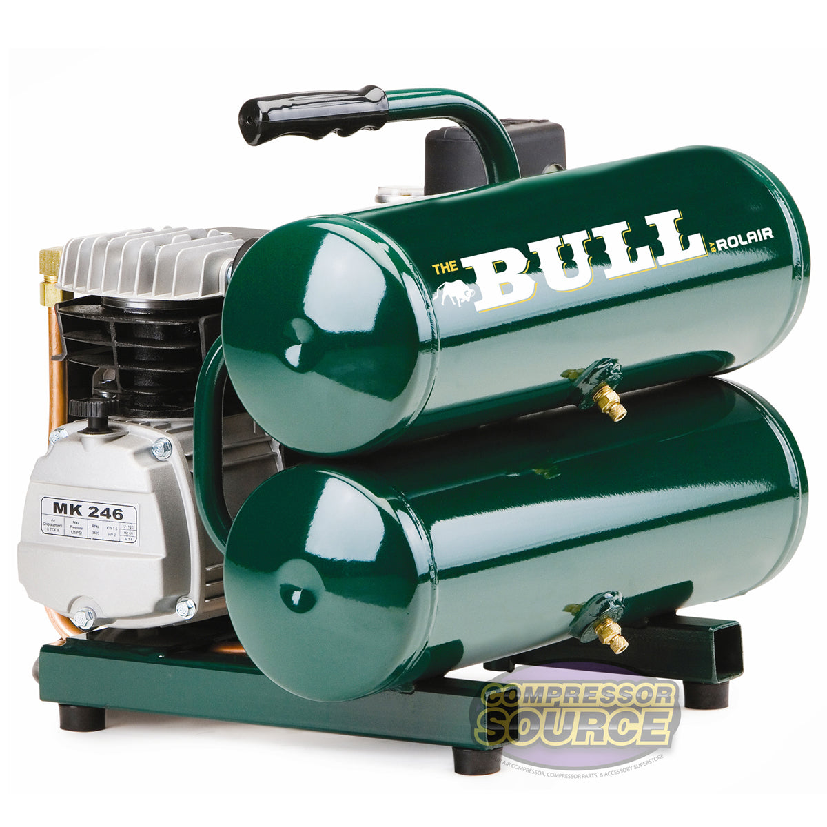 2 HP 4 Gallon 4 CFM @ 100 PSI Portable Air Compressor Dual Tank 1 Stage Rolair FC2002