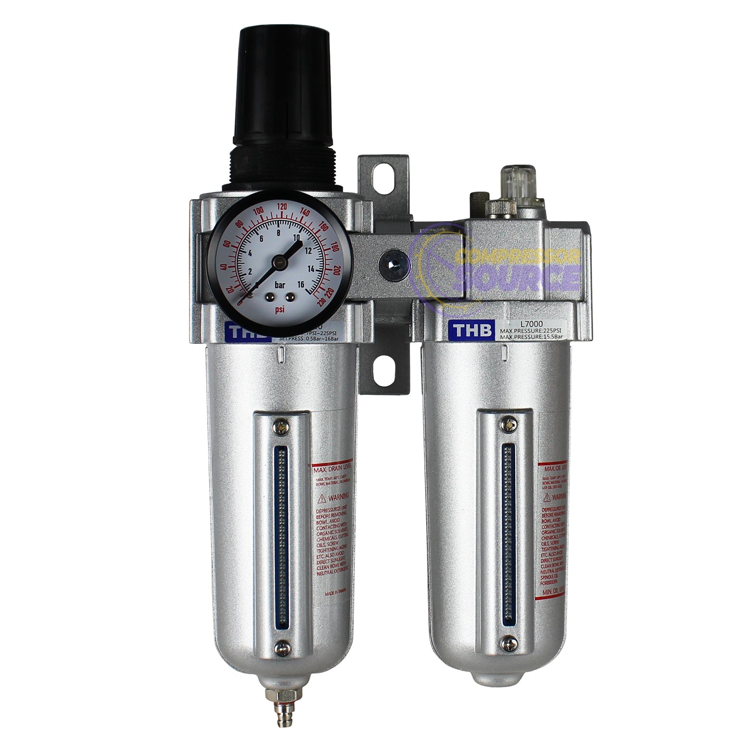 1/2" Compressed Air In Line Filter, Regulator, Oiler Lubricator, Combo FRL724N