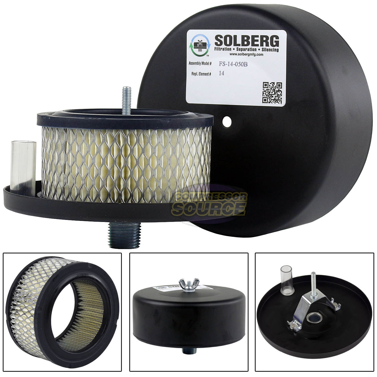 1/2" Inch Air Compressor Intake Filter Silencer Metal Housing Canister USA FS14050