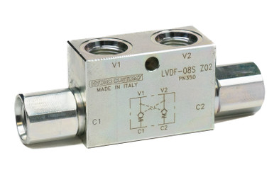 In-line Dual PO Check Valves: SAE-06 Port Size, 1:5.5 Pilot Ratio, 65 PSI Cracking Pressure
