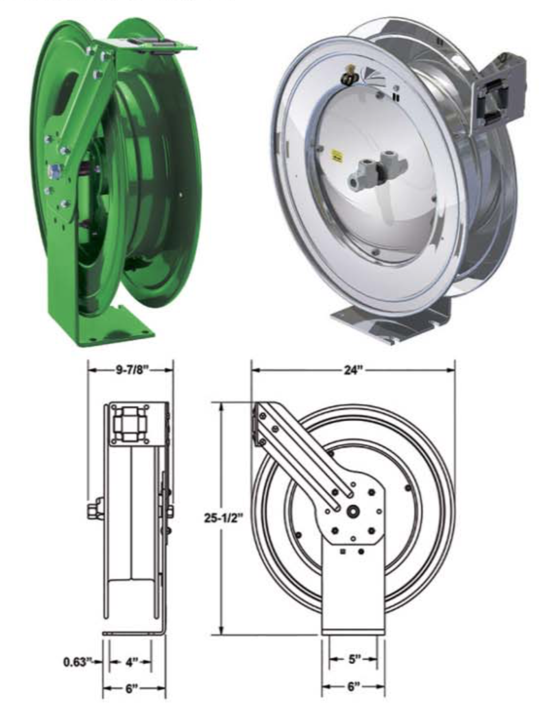 PART# DR8 DR8 - Powdered Coated HD Spring Hose Reel