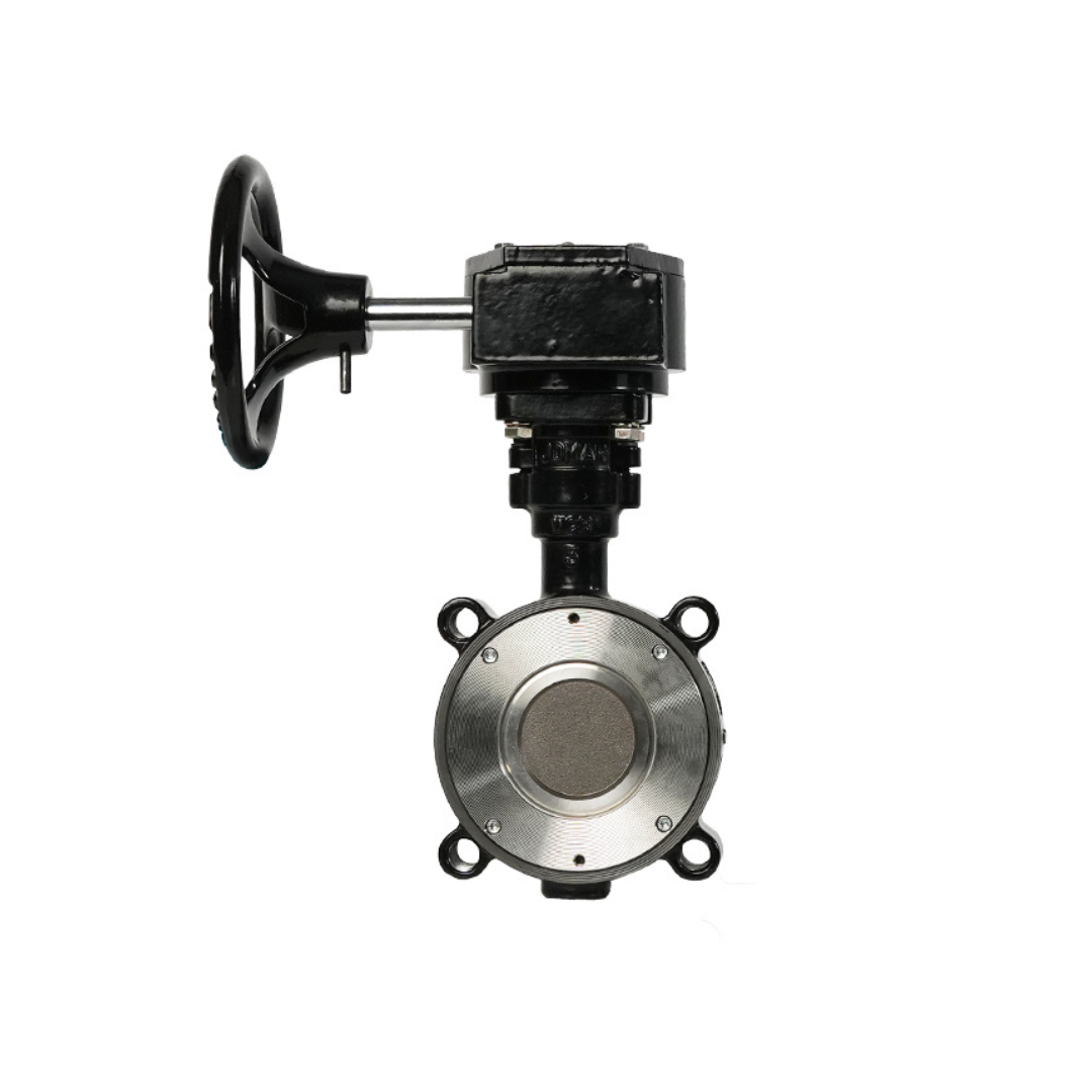 Jomar 600-12H1CSRG 12 Inch Lug Style High Performance Butterfly Valve, Epoxy Coated Carbon Steel Body, Dual Offset Stainless Steel Disc, with RPTFE Seat and Gear Operator, Class 150