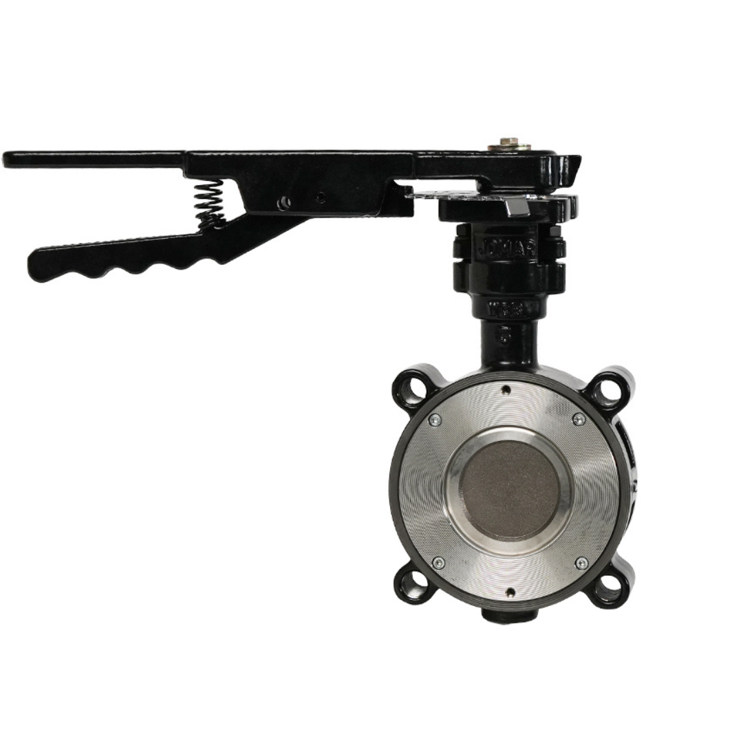 Jomar 600-04H1CSRL 4 Inch Lug Style High Performance Butterfly Valve, Epoxy Coated Carbon Steel Body, Dual Offset Stainless Steel Disc with RPTFE Seat and Lever Handle, Class 150