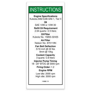 Genie Lift Part # 110282GT - DECAL,NOTICE,SPEC,Z482 T2, EA