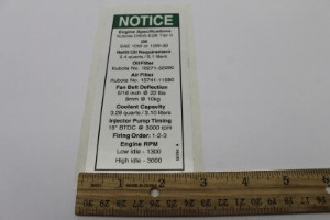 Genie Lift Part # 107760GT - DECAL,KUBOTA D905 TIER2,SPECS, EA
