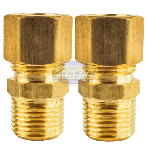 1/2" x 3/8" MNPT Connector Brass Compression Fitting for 1/2" OD Tube - 2 Pack