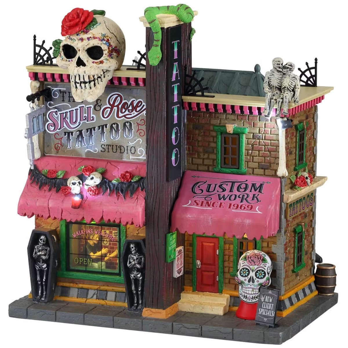 Lemax Spooky Town The Skull And Rose Tattoo Studio #15751