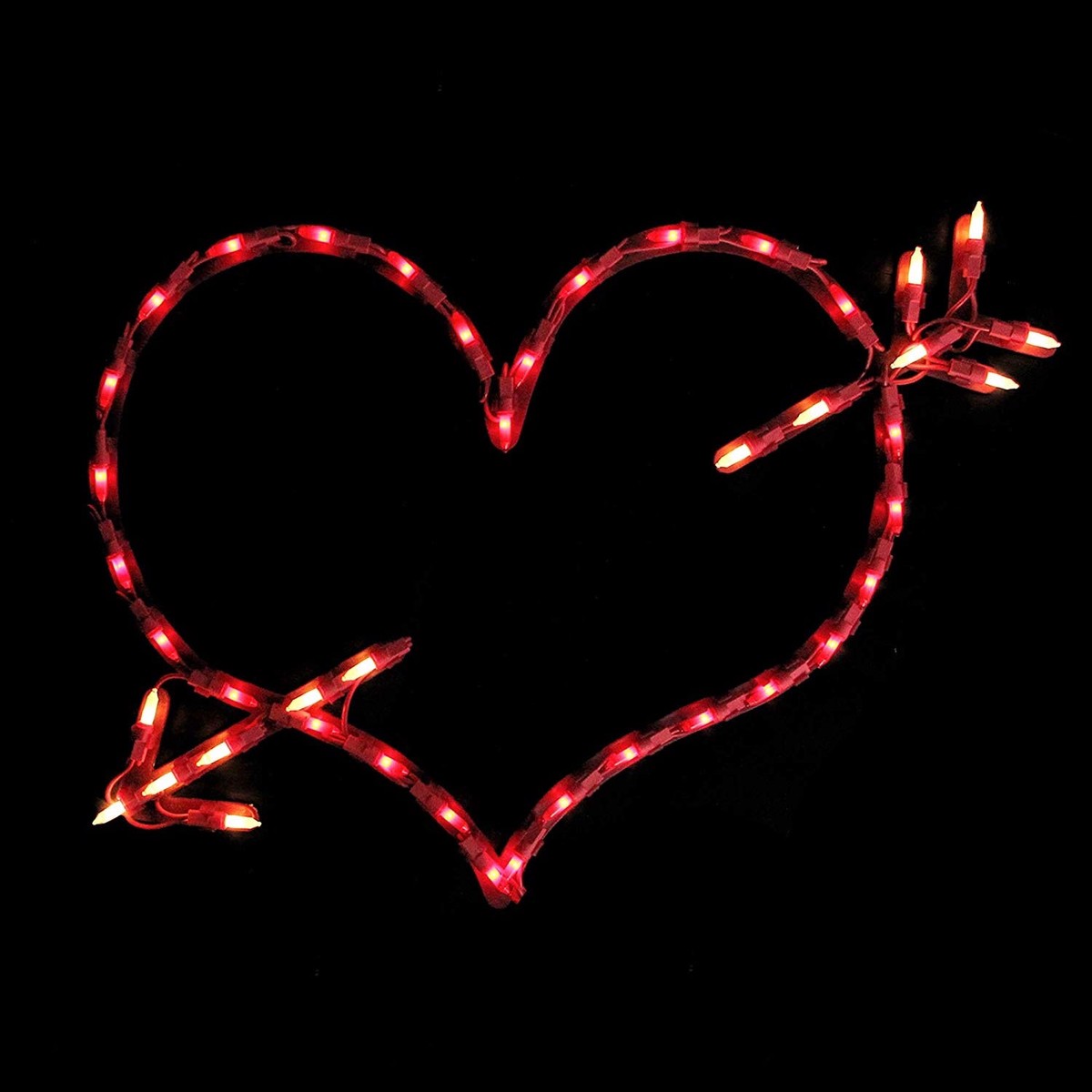 Lighted Red Valentine's Day Heart Bow and Arrow Window Silhouette