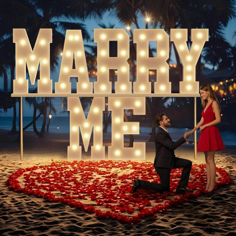 Marry Me Light Up Letters Proposal Sign w/ 2000 Rose Petals LED Foam Board