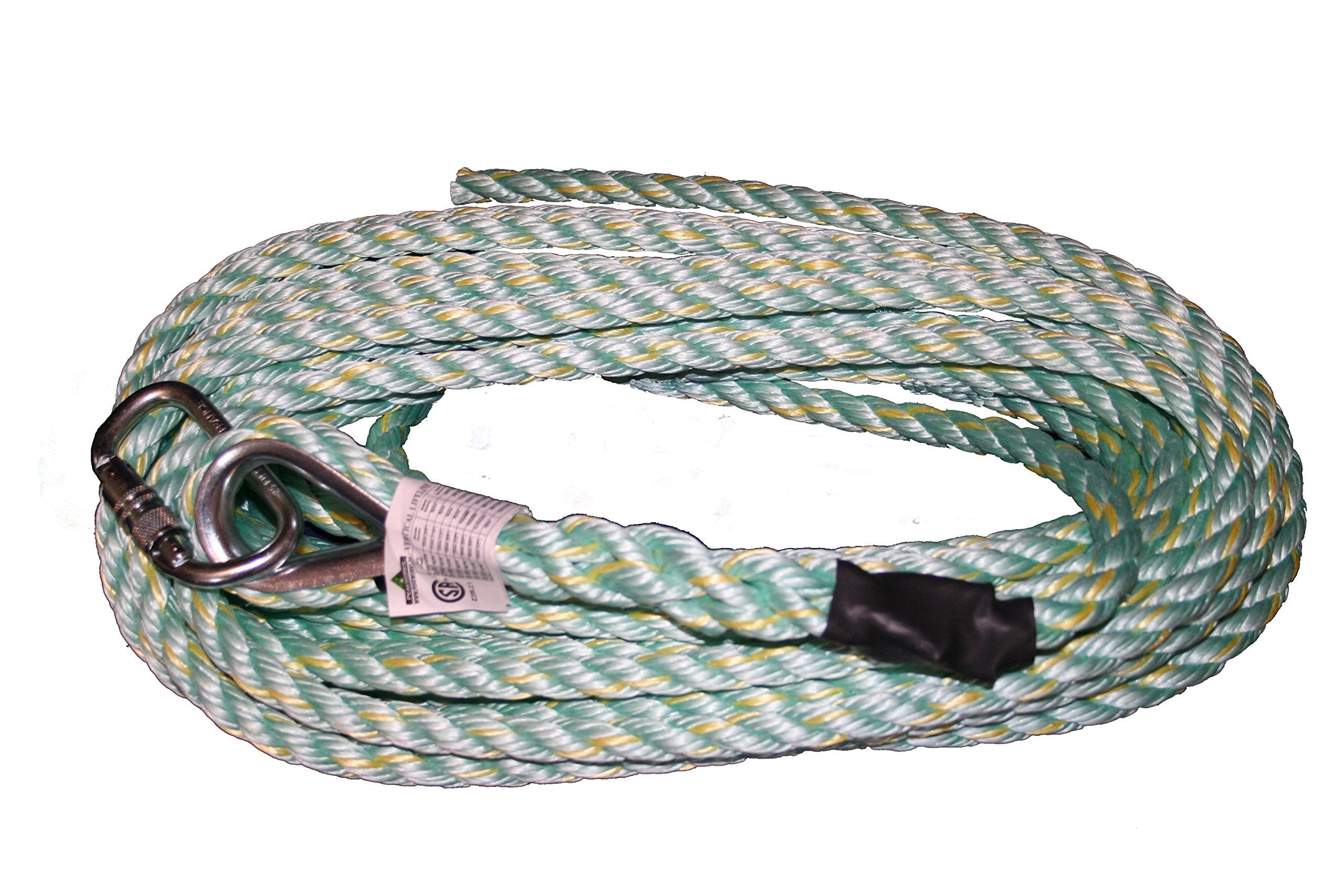 PeakWorks V84013150 - Carabiner & Back Splice - 150' (45.7 m), 5/8" Polysteel Rope - Fall Protection Vertical Lifeline