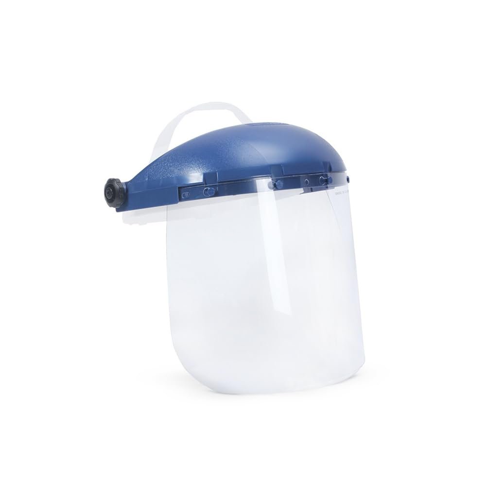 Sellstrom 39140 Blue Plastic Crown and Clear Anti-Fog Window Protective Faceshield with Ratchet Headgear