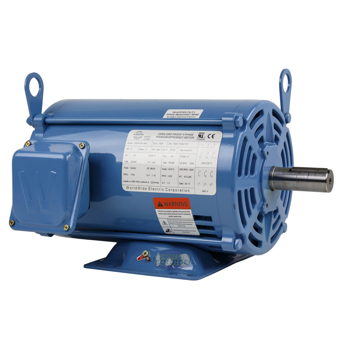 5 HP 3 Phase Electric Motor 1749 RPM 184T Frame 230-460V ODP ODP5-18-184T