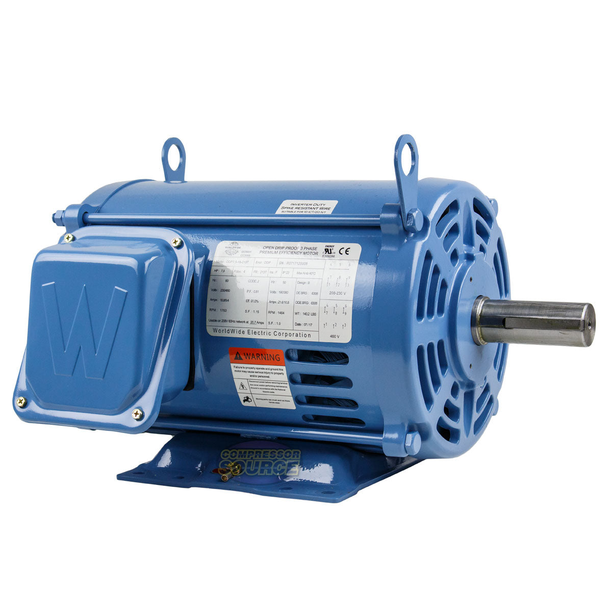 7.5 HP 3 Phase Electric Motor 1763 RPM 213T Frame 230-460V ODP ODP7.5-18-213T